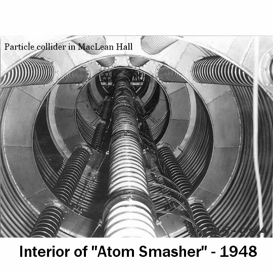 Interior of the "Atom Smasher" particle colliders in MacLean Hall, circa 1948